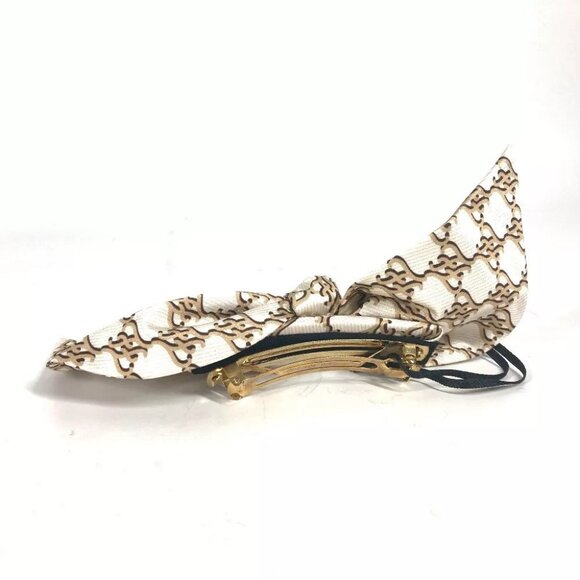FENDI FXT114 Logo ribbon Hair clip hair accessories Barrette silk Beige - Picture 7 of 15